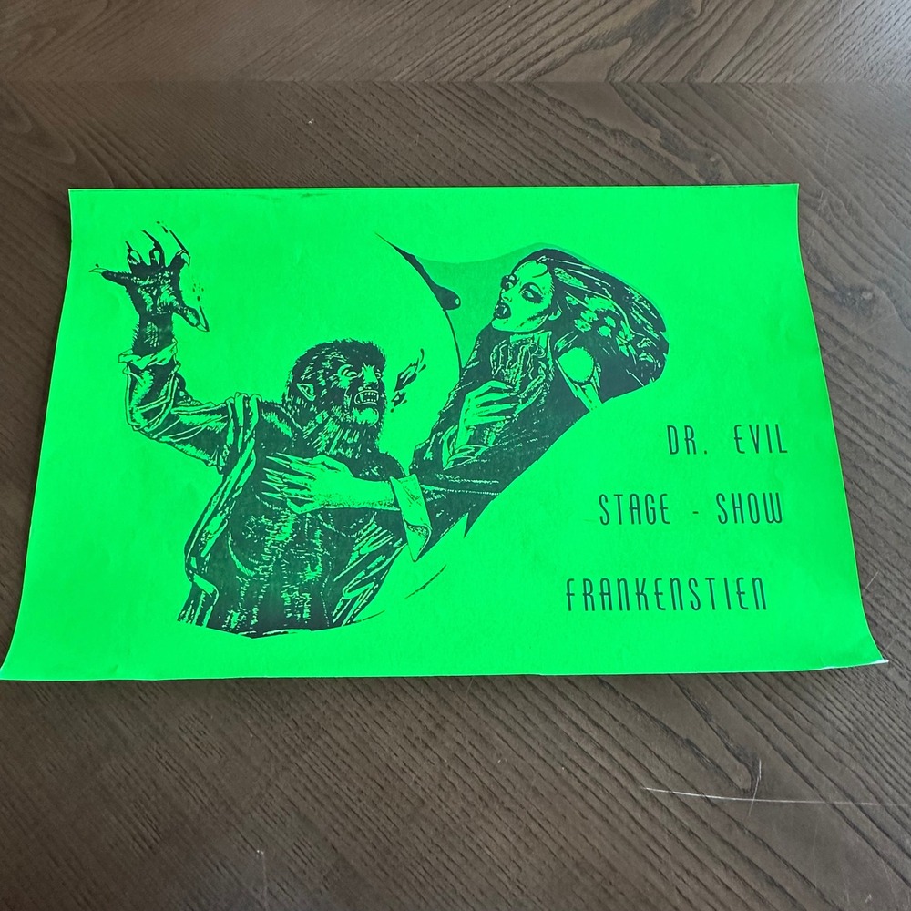 Dr Evil Stage Show Frankenstien Poster Neon Green Horror Werewolf Vampire 18x12